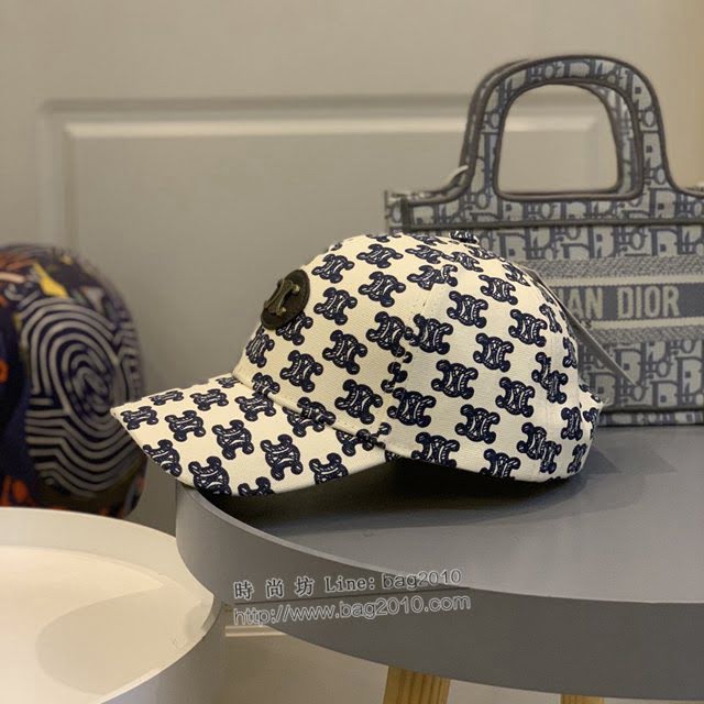 CELINE新品女士帽子 賽琳春夏新款凱旋門logo鎖扣提花帆布棒球帽鴨舌帽  mm1716